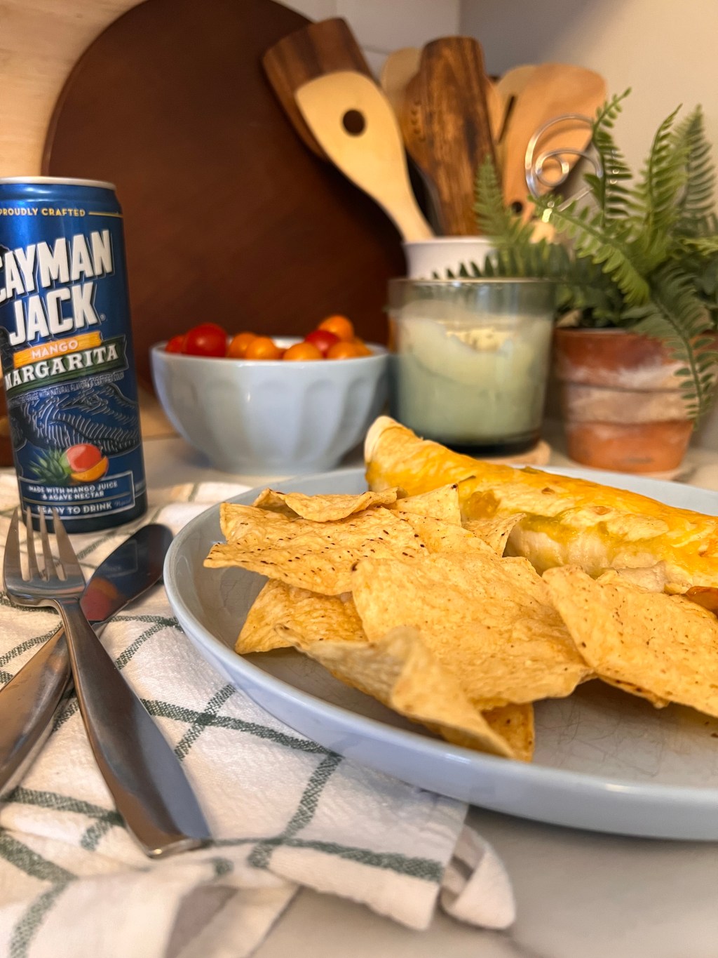 just me, cooking Green Chili Chicken&nbsp;Enchiladas