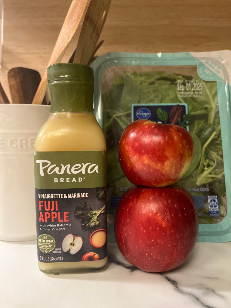 And then there’s my other fall obsession, cranberries and walnuts. I don’t even know why, but that combo feels so romantically fall. I want it everywhere. Tucked into bread, baked into muffins, sprinkled over salads. Especially salads. If you want the perfect fall salad, here’s the one: a mixed greens base, sliced apples, cranberries, walnuts, a sprinkle of goat cheese crumbles, and Fuji apple vinaigrette drizzled on top. Yum. It’s fresh, tangy, crunchy, sweet… basically autumn in a bowl.