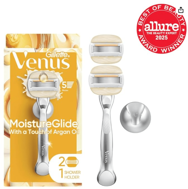 Venus Moisture glide Women’s Razor, is a phenomenal razor. Such a smooth shave with one swipe. No nicks or irritation. No razor burn (and my skin is super sensitive to that). One of these can last a month or longer for me. I think it’s the best razor out there for a few reasons.