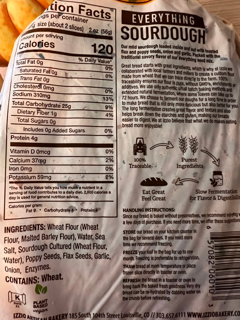 Izzio Everything Sourdough Bread Nutrition Facts
